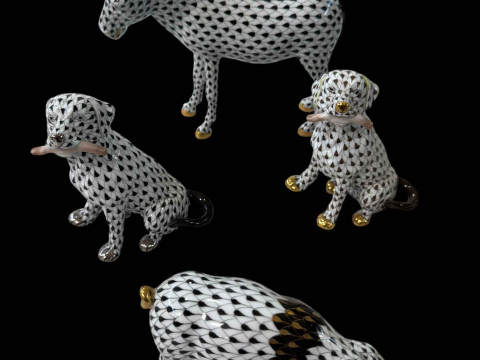 Four Herend animals, Max with Bone x 2, 11cm, Pig 12.5cm length and Donkey...