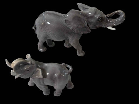 Royal Copenhagen elephant and calf, largest 23cm length (2).