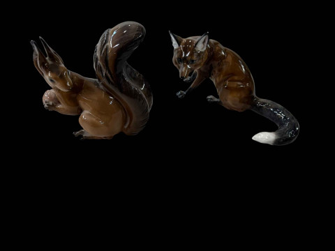 Rosenthal squirrel, 15cm, and Rosenthal fox (tiny chip to ear) (2).