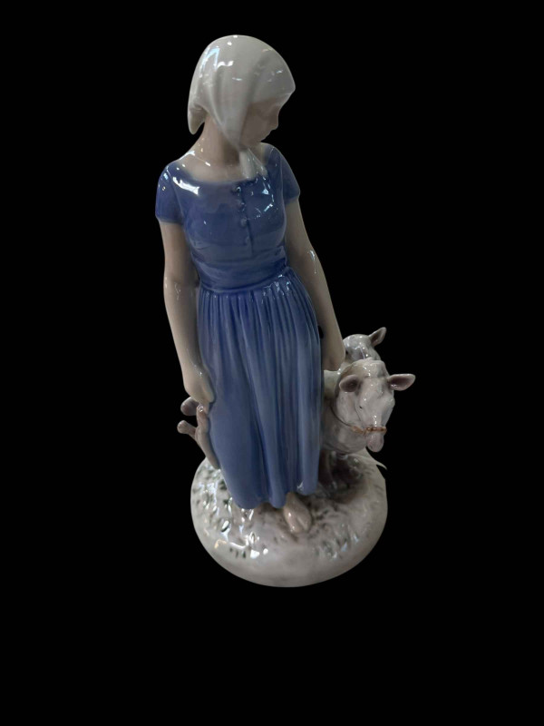 Bing & Grondahl signed Shepherdess and Sheep figure, 26cm.