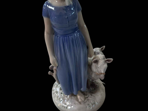 Bing & Grondahl signed Shepherdess and Sheep figure, 26cm.