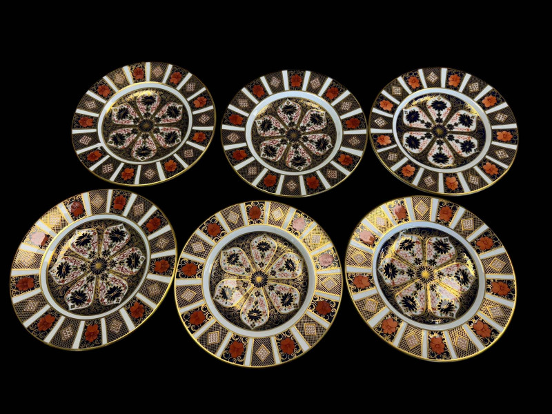 Six Royal Crown Derby Imari 9 inch plates.
