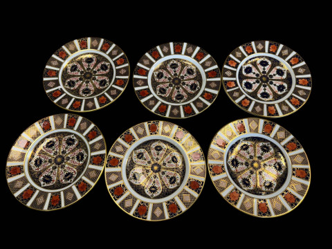 Six Royal Crown Derby Imari 9 inch plates.
