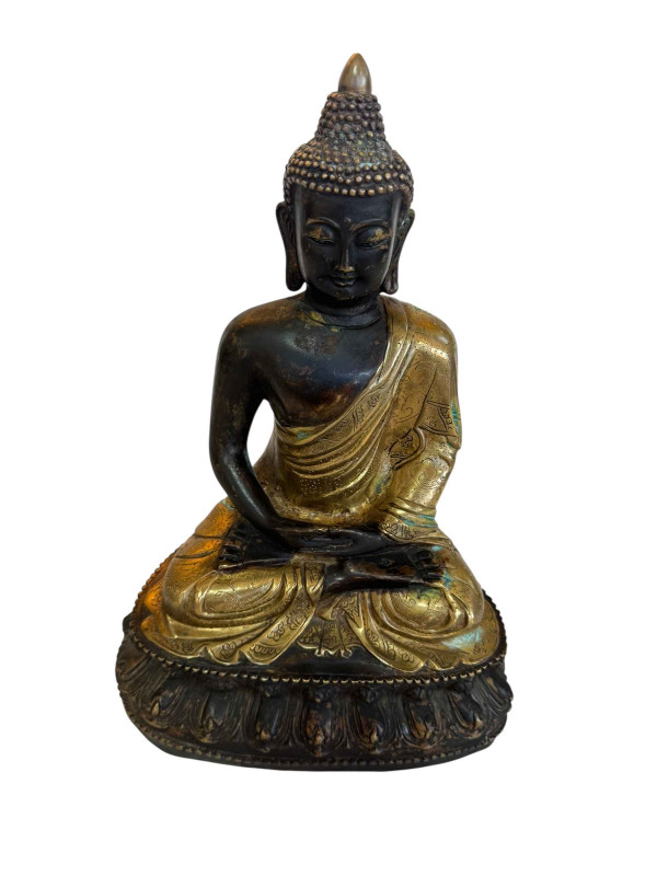 Chinese Buddha in bronze with part gilt, 31cm.