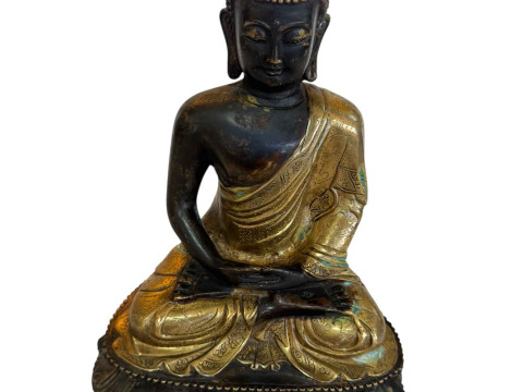 Chinese Buddha in bronze with part gilt, 31cm.