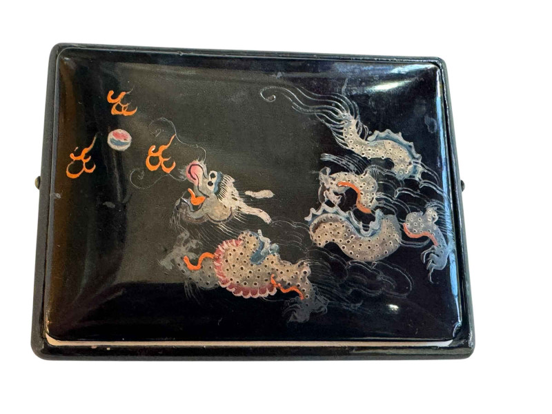 Chinese Foochow Shen Shao lacquer calling card case, 11cm by 8.5cm.