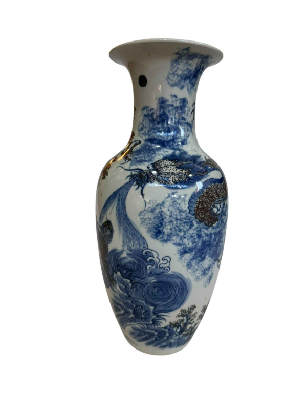 Chinese blue and white vase with dragon in clouds decoration, 36cm.