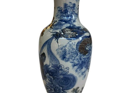 Chinese blue and white vase with dragon in clouds decoration, 36cm.