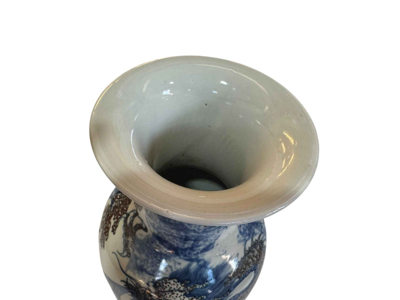 Chinese blue and white vase with dragon in clouds decoration, 36cm.