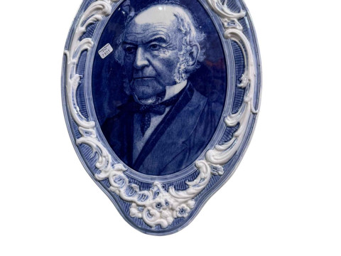 Burgess & Leigh Middleport Pottery blue and white portrait plaque of Gladstone,...