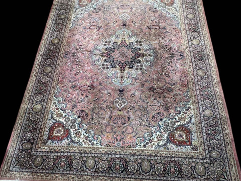 Persian rose ground carpet with central medallion, 3.40 by 2.56.
