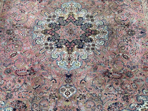 Persian rose ground carpet with central medallion, 3.40 by 2.56. thumbnail