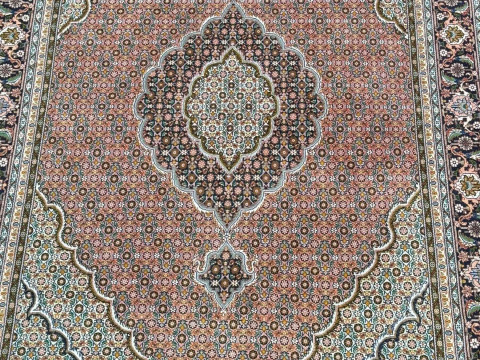 Persian rose ground carpet with central medallion, 2.13 by 1.51. thumbnail