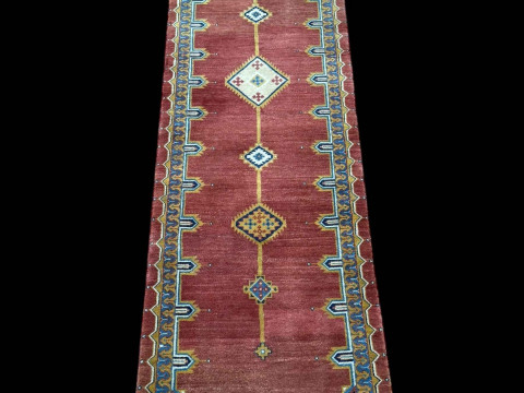 Pair rust ground Persian runners, 3.00 by 0.78. thumbnail