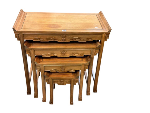 Quartetto nest of Oriental hardwood tables, largest 68cm by 72cm by 36cm.