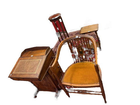 Victorian inlaid mahogany Davenport, inlaid mahogany elbow chair, inlaid...
