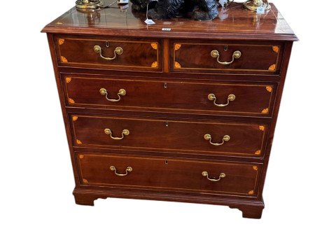 Victorian inlaid mahogany chest of two short above three long graduated...