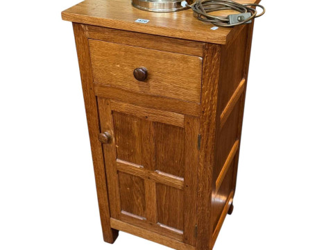 Oak pedestal having single drawer above a panelled cupboard door, 89cm...