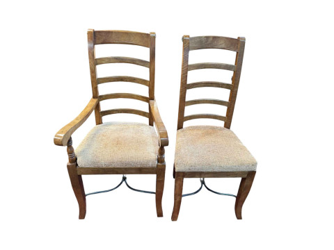 Barker & Stonehouse Flagstone rectangular dining table with two extension leaves, 79cm by 248cm by 90cm (including leaves), together with a set of six ladder back dining chairs including pair carvers. thumbnail