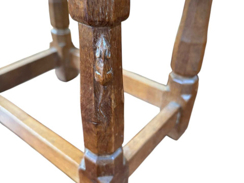 Robert Thompson 'Mouseman' Pollard oak dish topped stool, 38cm by 40.5cm by 28cm. thumbnail