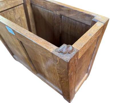 Peter 'Rabbitman' Heap panelled oak magazine rack, 35cm by 42cm by 23cm. thumbnail