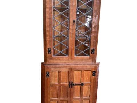 Albert 'Eagleman' Jeffrey adzed oak double standing corner cabinet having...