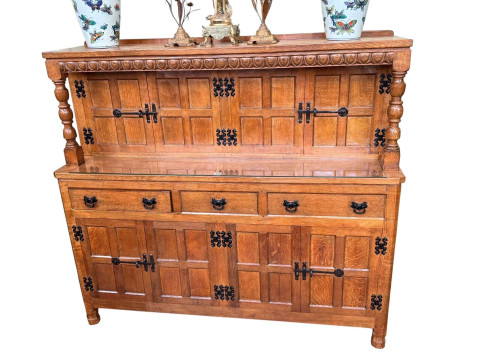 Albert 'Eagleman' Jeffrey oak buffet sideboard having two pairs of upper...