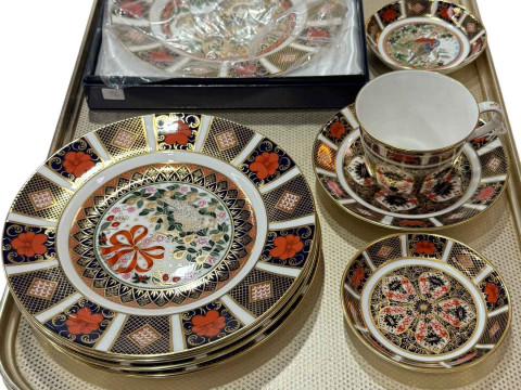 Four Royal Crown Derby Christmas plates, clover and lavender plate, cup,...