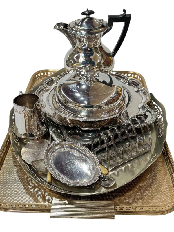 Collection of silver plated wares.