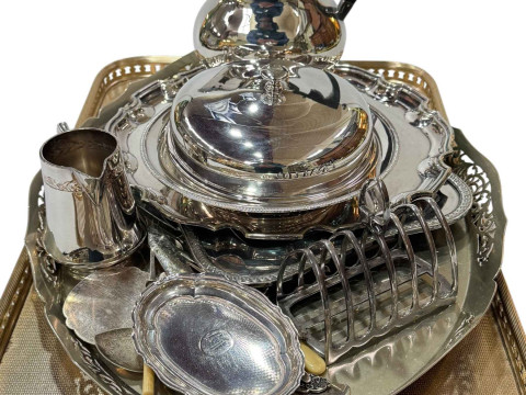Collection of silver plated wares.