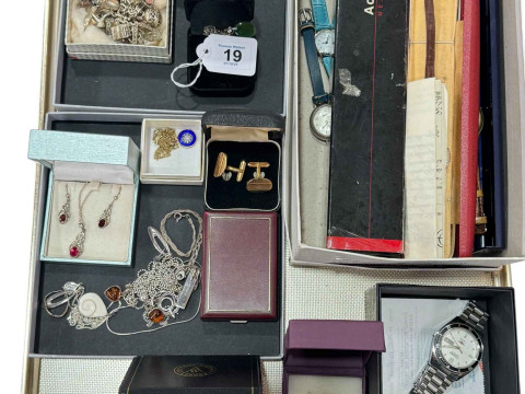 Collection of costume jewellery, wristwatches, etc.