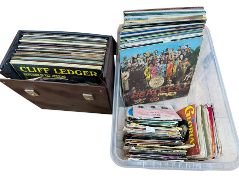 Collection of LP and single records including Beatles Sgt Pepper.