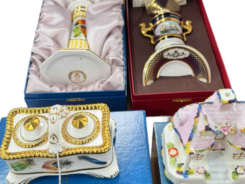 Spode HMS Warrior cabinet cup, Royal Worcester Heritage candlestick and...