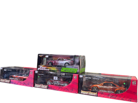 Three Import Racer diecast tuner model cars and a Fast and Furious 1995...