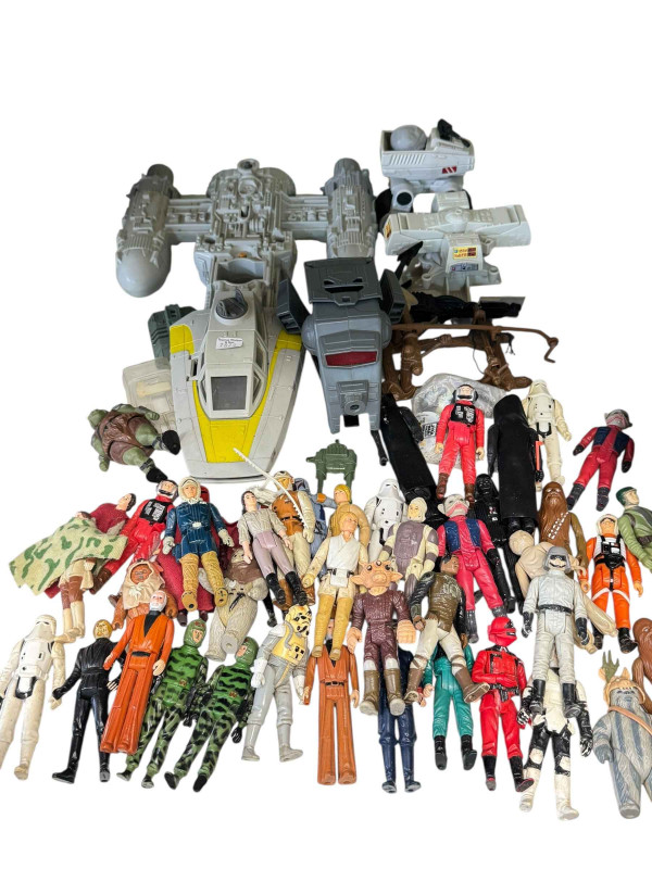 Good collection of Star Wars toys including Millennium Falcon, Rebel Troop Transport, figures, etc, together with Only Fools and Horses talking alarm clock, Hornby train set, etc.