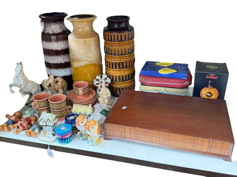 Beswick 1014 Rearing Horse, Steiff Hedgehogs, West German vases, canteen of cutlery, Coalport cottage, etc.