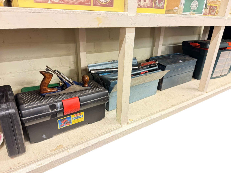 Four tool boxes and collection of tools.