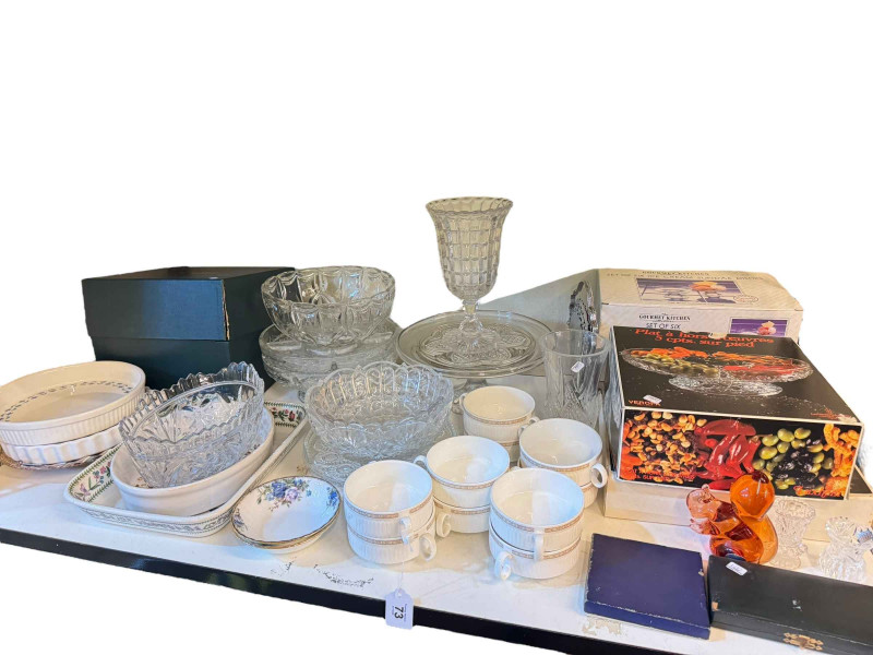 Cased silver salts and spoons, Galway Irish crystal bowl, kitchenalia, etc.