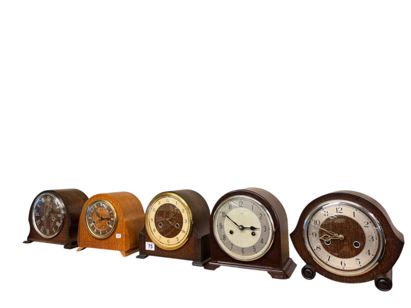 Five mantel clocks including Enfield, Smiths, etc.