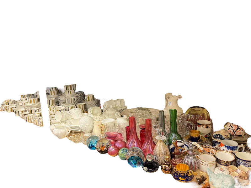 Large collection of Midwinter tablewares, Shelley porcelain, decorative paperweights and perfume bottles, Wade Whimsies, etc.