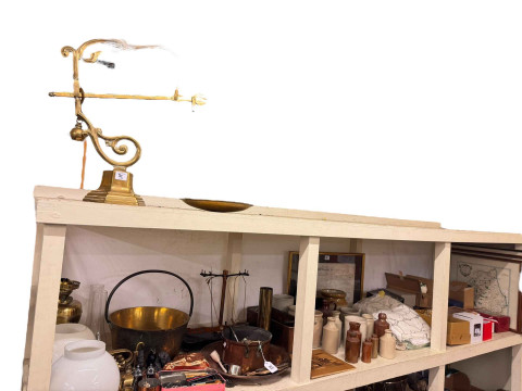 Vintage Christmas decorations, Stoneware bottles, Victorian oil lamp,...