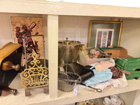 Costume jewellery, vintage toys, champagne bucket, stool, metalwares,...