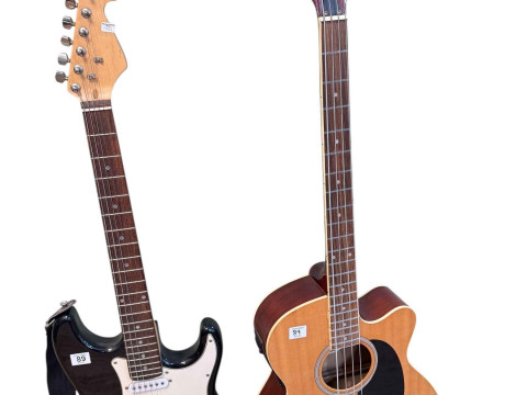 Swift electric bass guitar and an electric guitar.