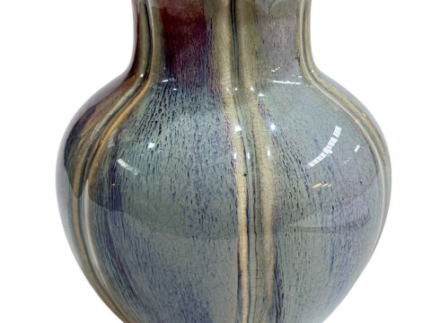 Chinese ribbed body streak glazed vase, impressed seal mark, 18.5cm.