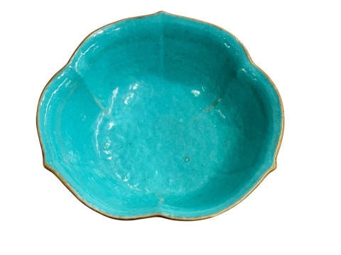 Chinese lotus formed bowl with birds in landscape, 17cm diameter. thumbnail