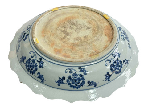 Large Chinese blue and white charger with ducks on pond decoration, 43cm diameter. thumbnail