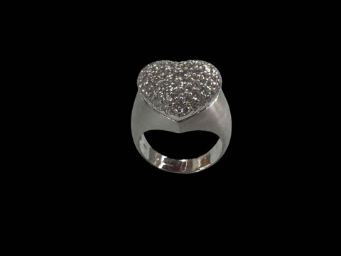18 carat white gold heart shaped diamond pavé set ring, size M. thumbnail