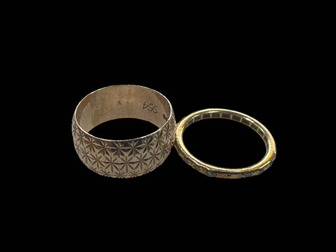 9 carat gold textured wedding band and diamond set eternity ring (2).