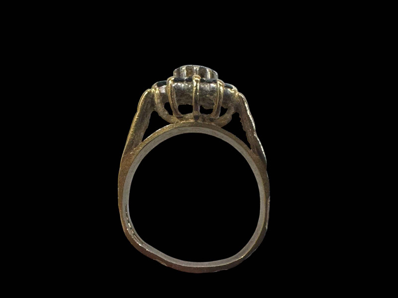 Sapphire and diamond 18 carat gold ring, size O.