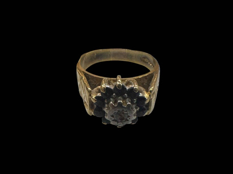 Sapphire and diamond 18 carat gold ring, size O.